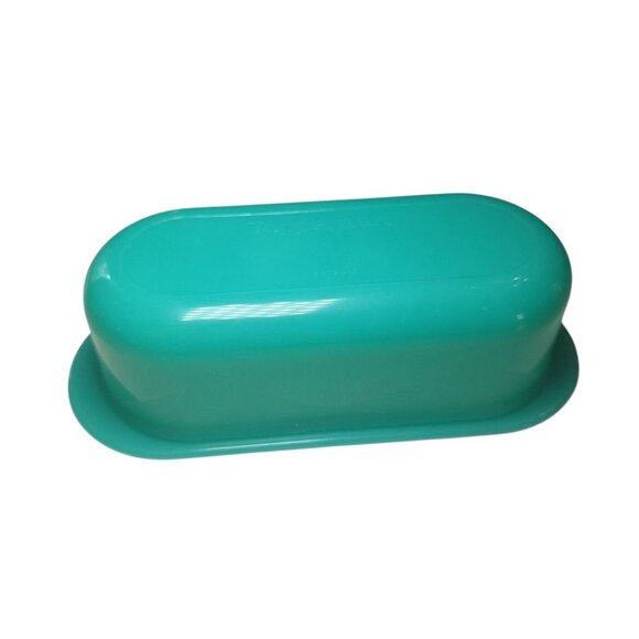 Tupperware Green Butter Dish Lid 1 Stick Capacity 5080A Plastic Teal Small Round - Picture 6 of 6